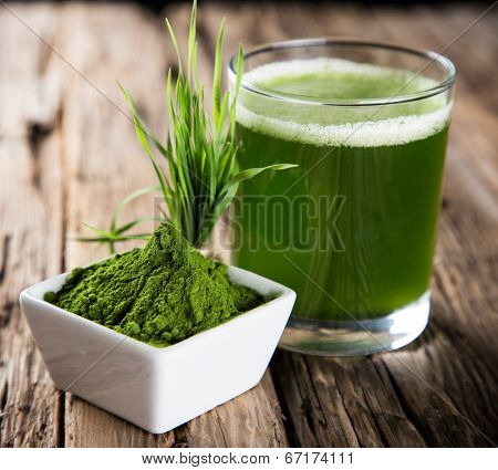 Young barley and chlorella spirulina. Detox superfood.