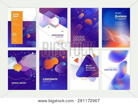 Set Of Brochure, Annual Report, Flyer Design Templates In A4 Size. Vector Illustrations For Business