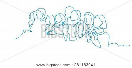 Group Of People Continuous One Line Vector Drawing.