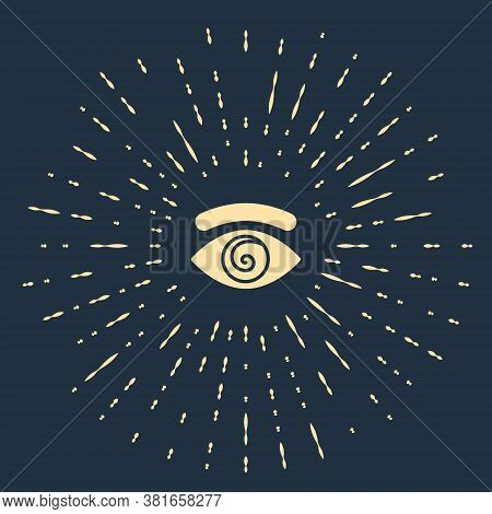 Beige Hypnosis Icon Isolated On Blue Background. Human Eye With Spiral Hypnotic Iris. Abstract Circl