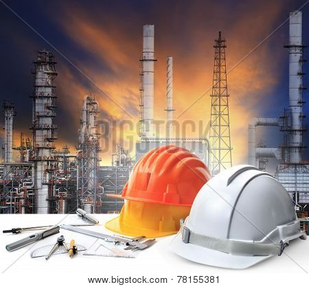 Engineer Working Table In Oil Refinery Plant Heavy Petrochemical Industry Estate Use For Energy,powe