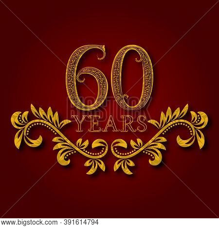 Sixty Years Anniversary Celebration Patterned Logotype. Sixtieth Anniversary Vintage Golden Logo Wit