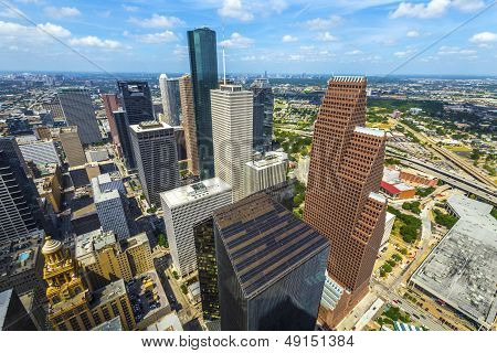 Aerial Of Modern Buildings In Downtown Houston