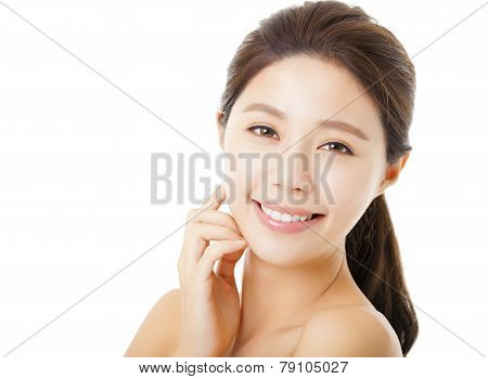 Closeup Beautiful Young  Woman Face Isolated On White