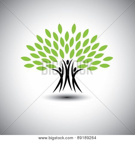 Happy, Joyous People As Trees Of Life - Eco Concept Vector Icon