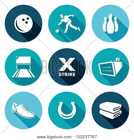 Bowling Icons Set. Vector Illustration.