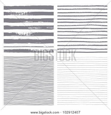 Set Of Four Seamless Strips. Set of thin and thick lines. Vector texture. Brush drawn - rough artist