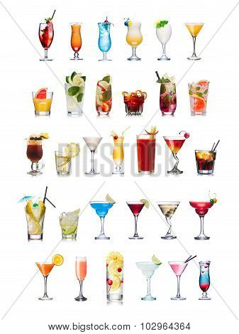 Popular Alcoholic Cocktails Isolated On White