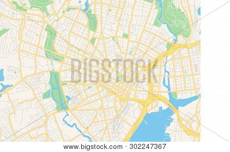 Empty Vector Map Of New Haven, Connecticut, Usa, Printable Road Map Created In Classic Web Colors Fo