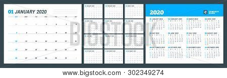 Calendar Template For 2020 Year. Business Planner. 12 Months And 2020 Year Calendar. Stationery Desi