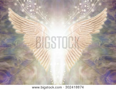 Angelic Light Being - Pair Of Angel Wings With Bright White Light Between And A Stream Of Glittering