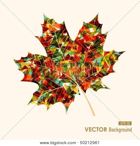 Colorful Leaf With Triangles Inside. Autumn Background. Eps10 File.