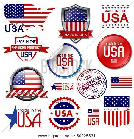 Made in the USA. Set of vector graphic icons and labels