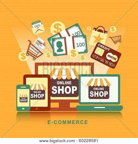 Flat Design Concept With Icons Of E-commerce Ideas Symbol And Shopping Elements