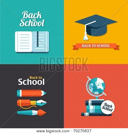 Vector school flat design flyers templates