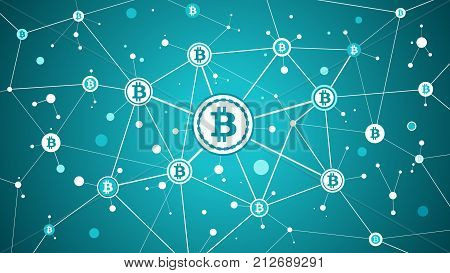 Bitcoin crypto currency and blockchain blue background well organized layers