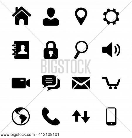 Icon Set. Home Icon, Person Icon, Location Pin Icon, Gear Icon, Contact Icon, Lock Icon, Search Icon