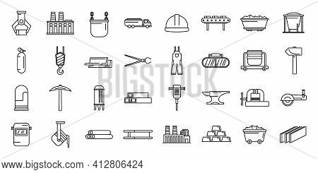 Metallurgy Industry Icons Set. Outline Set Of Metallurgy Industry Vector Icons For Web Design Isolat