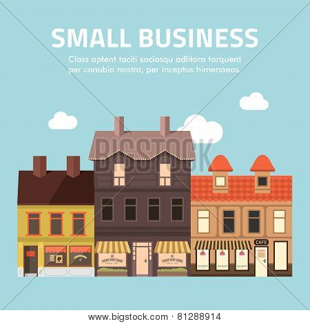 Flat Design Vector Illustration Of Small Business Concept. House With Shop