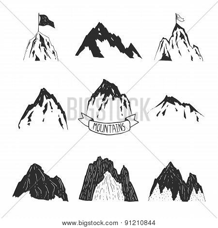 Mountains vector collection, hand drawn mountain set