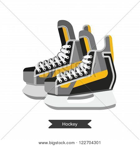 Vector hockey skates. Isolated hockey skates on white background. Ice hockey sports equipment. Ice hockey skates in flat style.