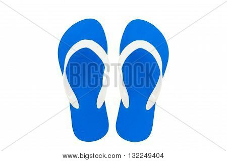 Colorful of Sandals shoes Blue flip flops isolated on white background.