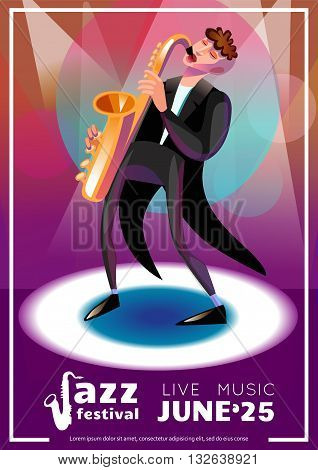 Jazz Festival Poster. Jazz Festival Vector Illustration.Jazz Festival Design. Jazz Festival Cartoon Decorative Symbols.