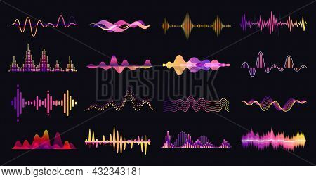 Colorful Sound Waves, Abstract Music Audio Frequency. Voice Soundwave, Electronic Equalizer, Sound A