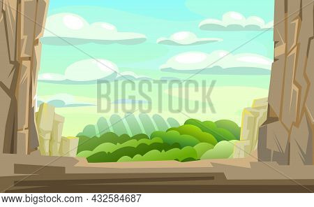 Mountain Gorge. Frame Composition. Stone Rocky Rocky Rural Landscape. High Peaks And Cliffs. Sky Wit