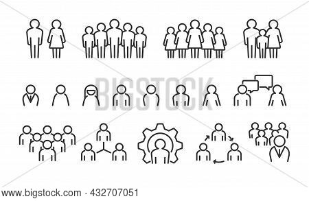 People Group Line Icons. Persons Group Avatar And User Profile Signs. Isolated Couples And Families.