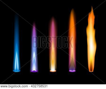 Color Flames. Gas And Zinc, Potassium, Strontium And Sodium Chemical Elements Ions Emission In Chemi