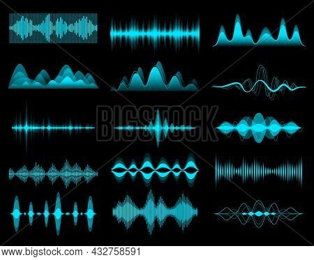 Hud Sound Music Equalizer, Audio Waves. Iinterface Elements, Vector Voice Frequency Waveform. Hud So