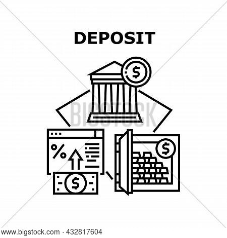 Deposit Bank Vector Icon Concept. Money Deposit Bank And Storaging Gold Bar In Safe. Online Banking 