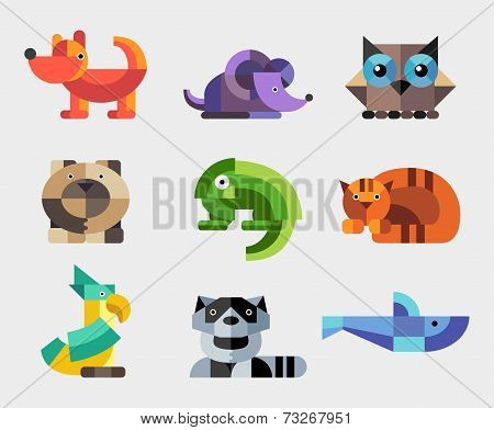 Set of flat design geometric animals icons