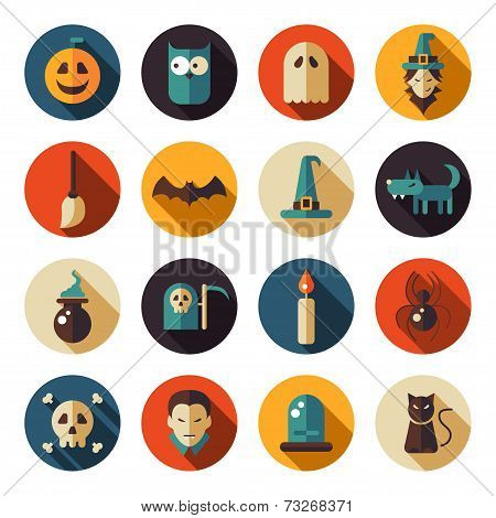 Set of flat design Halloween icons