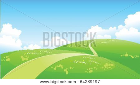 Curved path over green landscape