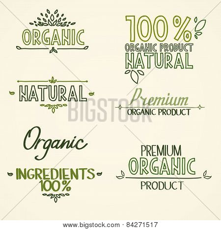 organic health food headings natural product nature-themed badges and labels with green leaves hand