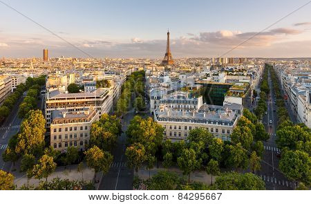 Aerial View Of Paris And Eiffel Tower