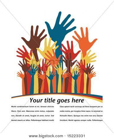 Large group of happy hands with copy space vector.