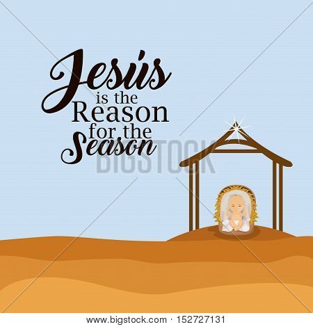 House and baby jesus icon. Holy family and merry christmas season theme. Colorful design. Vector illustration