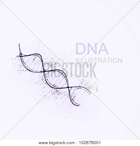 DNA chain. Vector illustration of DNA strand and particles. Artistic ink imitation vector illustration. Science or Medical concept