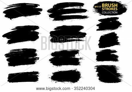 Vector Black Paint, Ink Brush Stroke, Brush, Line Or Texture. Collection Of Black Paint, Ink Brush S