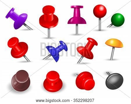 Red Thumbtack. Office Supplies For Paper Note Push And Attachments Objects Organize Angle Mount Pin 