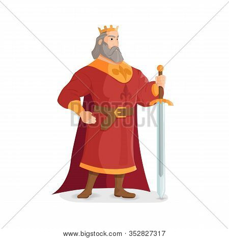 Warrior King. A Strong And Tall King With A Sword. The King Shows That He Is Pleased.