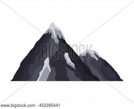 Nature Mountain Landscape. Rocky Massif Vector Illustration. Winter Peaks Or Hilltop. Range Rock, Mo