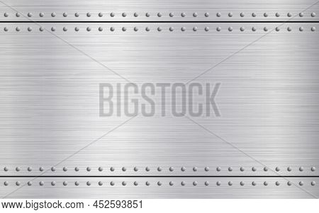 Metal Rivets Background. Polished Steel With Scratches. Bright Metallic Texture With Light Effect. S