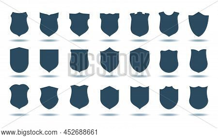 Gothic Shield Shapes. Blue Shield-shape Knights Armour Crest Shape Set For Military Emblems, Blank V