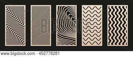 Laser Cut Patterns Set. Vector Design With Abstract Geometric Ornament, Waves, Curved Lines, Stripes