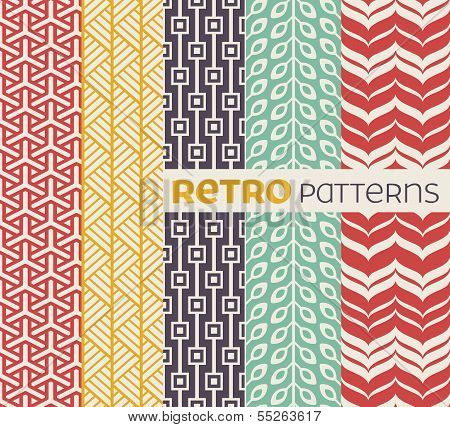 Set of vector seamless patterns in retro style.