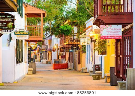 ST. AUGUSTINE, FLORIDA - JANUARY 5, 2015: Shops and inns line St. George. Once the main street, it is still considered the heart of the city.